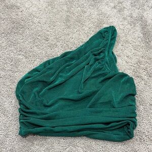 CIDER Sparkly Green Rouched One Shoulder Crop Top